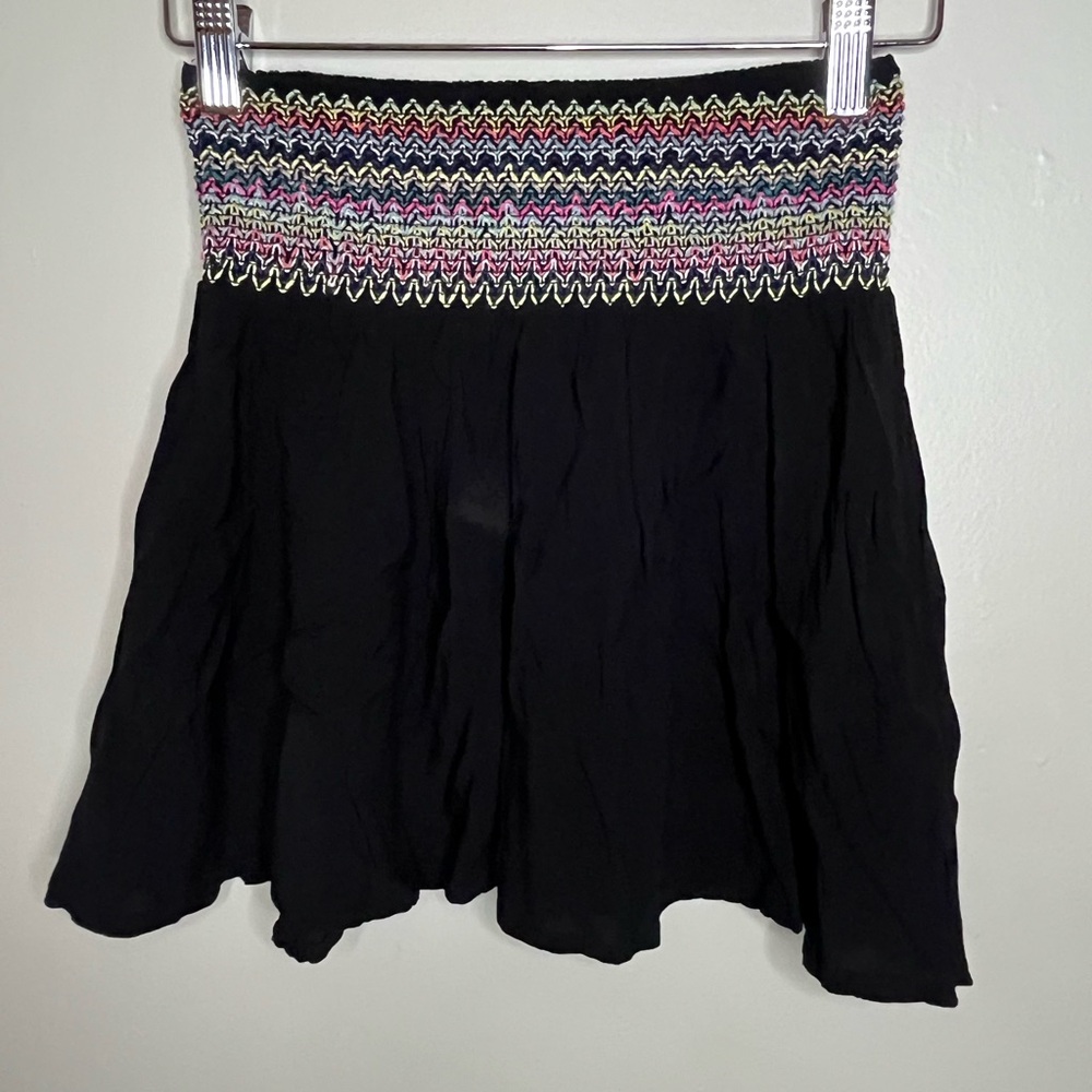 Festival Party Bohochic Poetry Black Mini Skirt Multicolor Waist Womens Sz Small - Picture 2 of 5